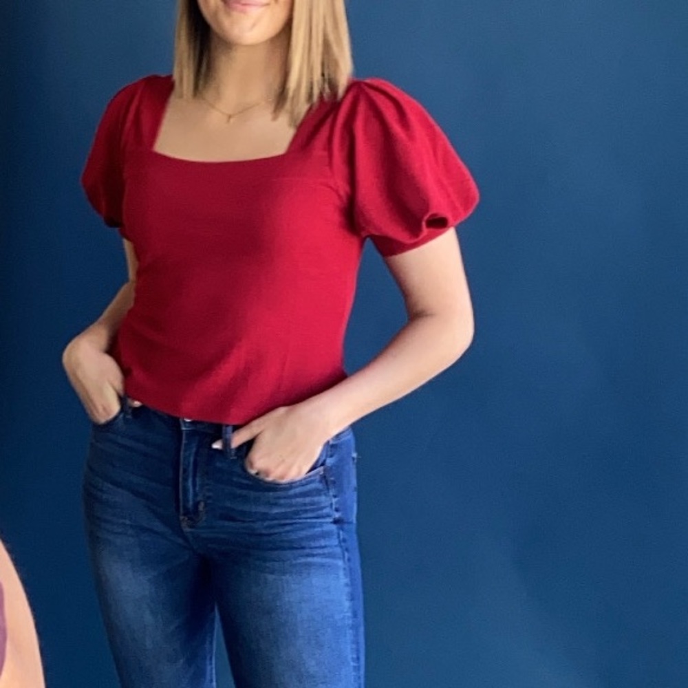 Banana Republic Red Poofy Shoulder Blouse
